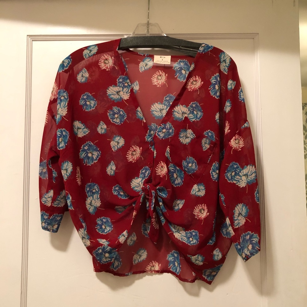 Pins & Needles red floral crop top with tie front